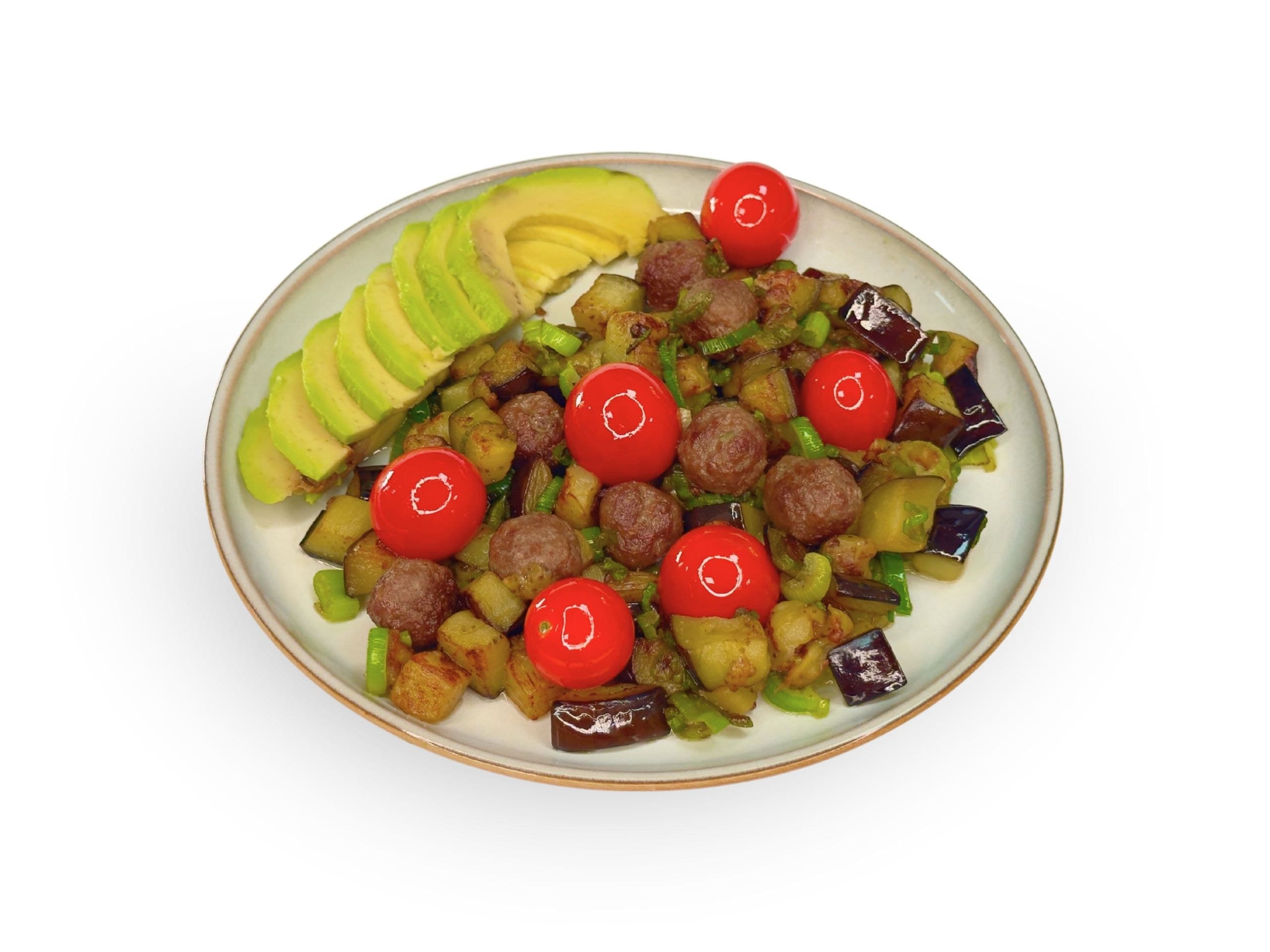 Beef with Eggplant and Avocado