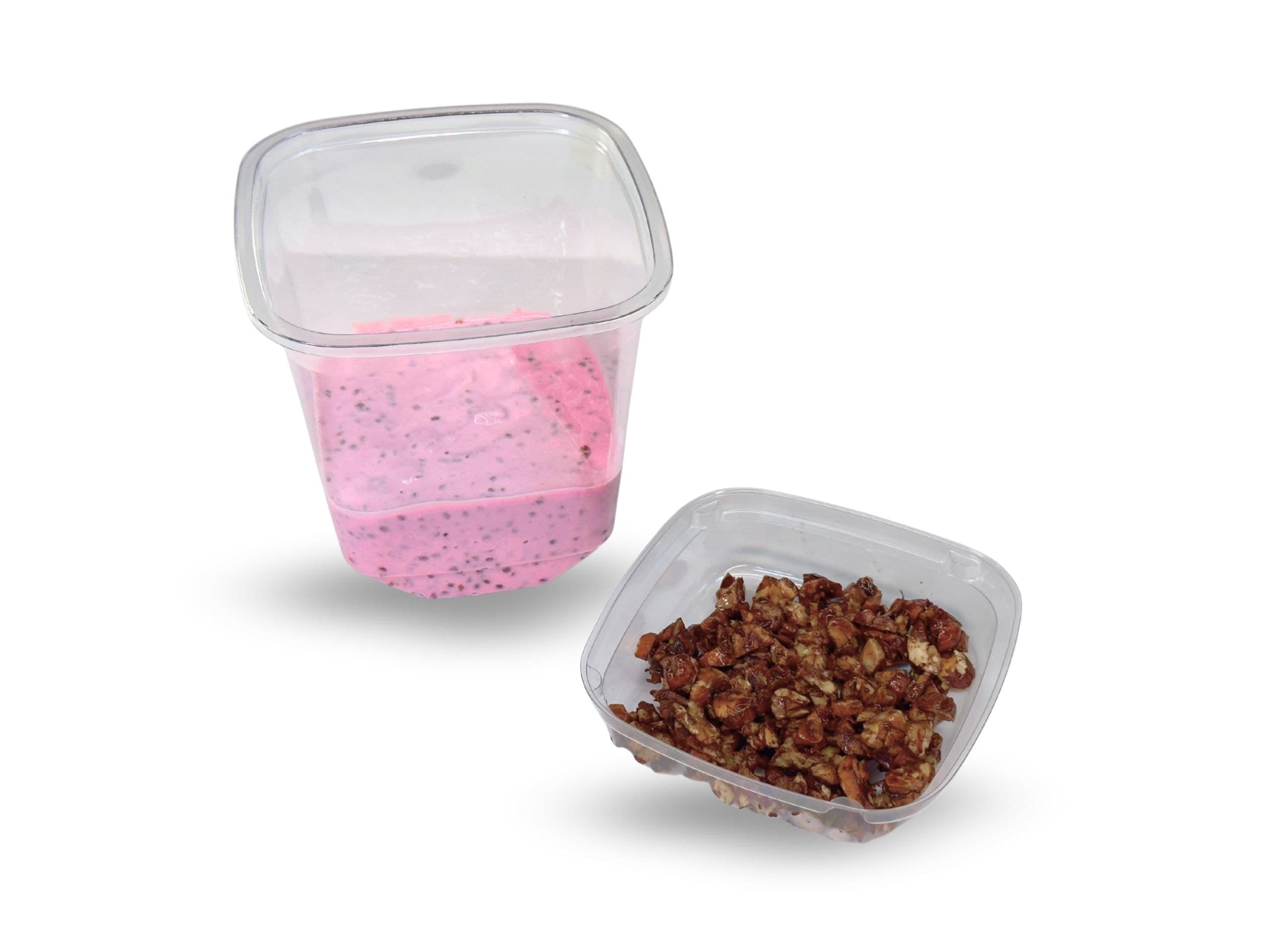 Strawberry greek yoghourt with chia seeds and nuts