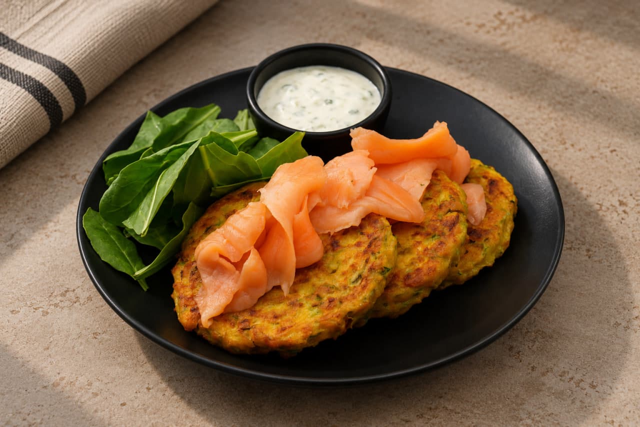 Zucchini Draniki with Salmon