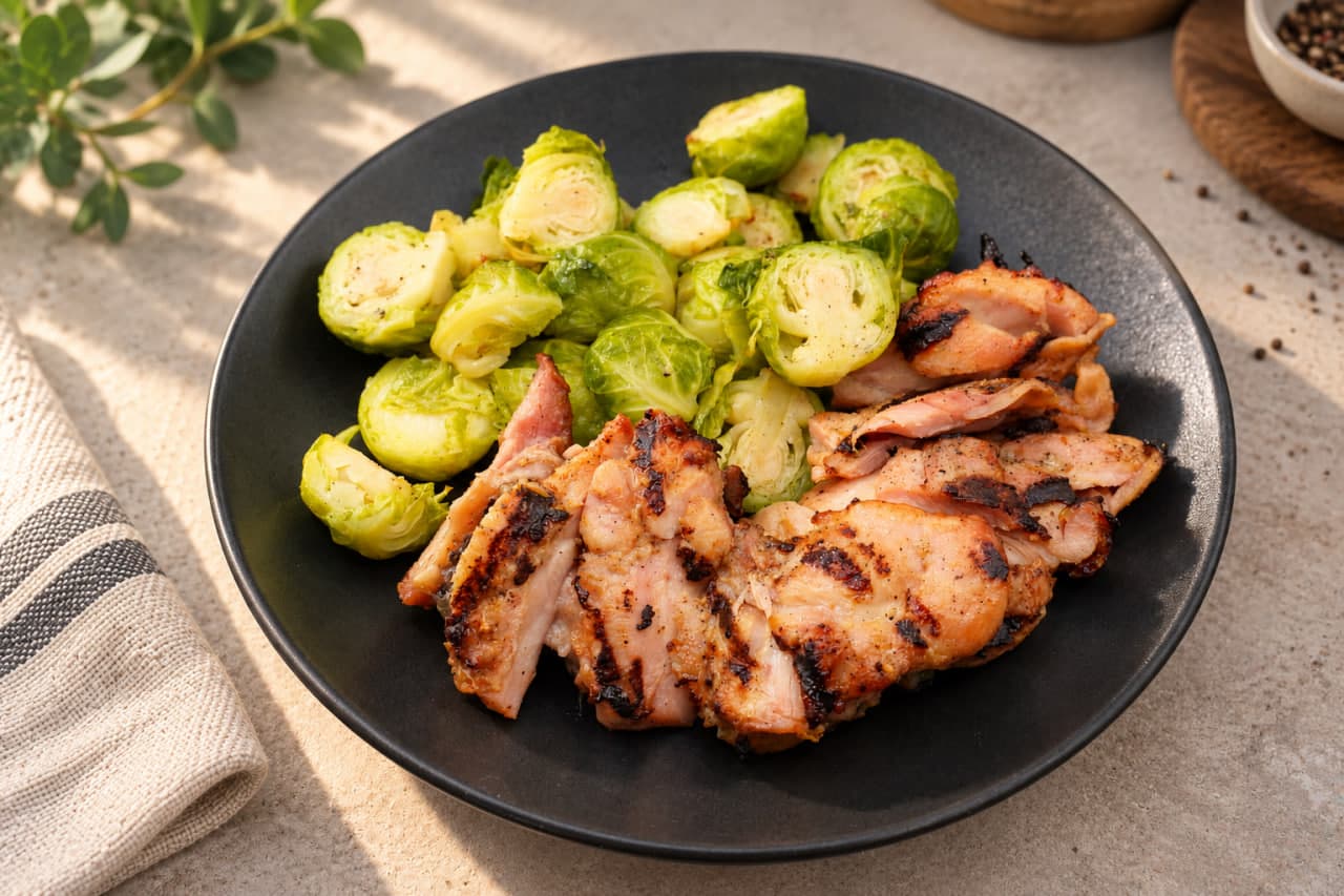 Chicken thighs with Brussels sprouts